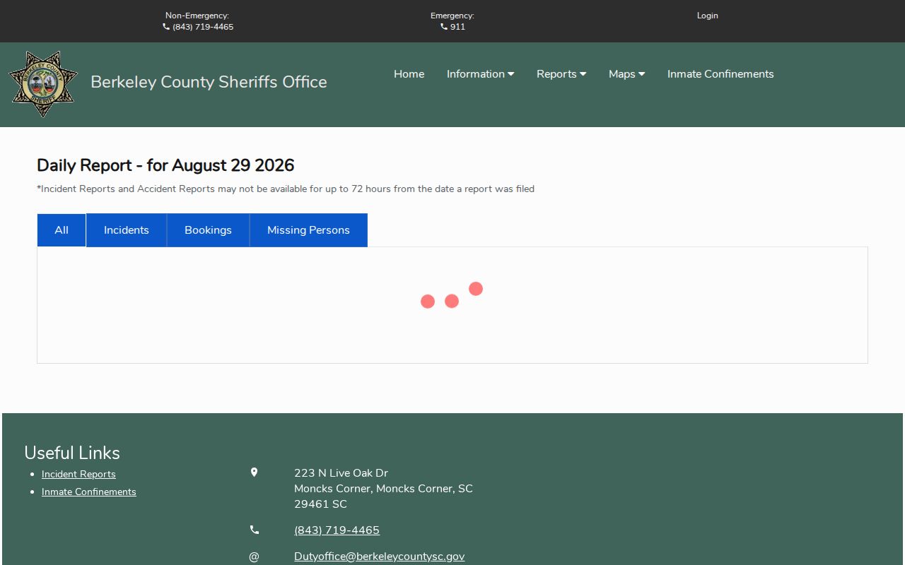 Berkeley County Daily Report booking record filter